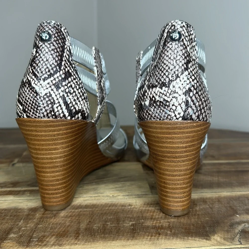 Donald J Pliner Ginge Metallic Zip Wedge Sandals Womens Size 7 1/2